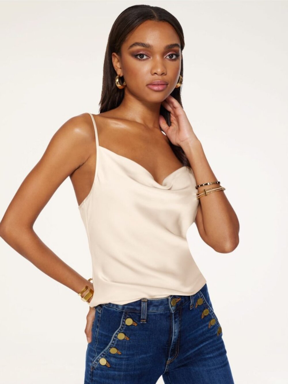 NWT Ramy Brook Abigail Satin Cowl Neck Camisole Sandstone Sz S
